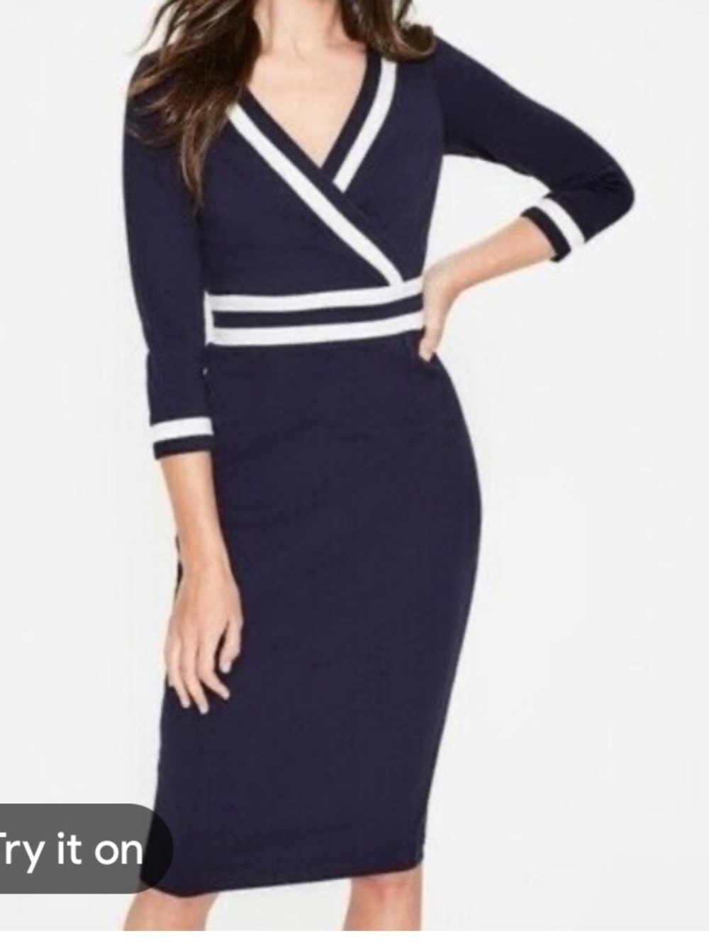 NWT Boden Navy White Faux Wrap-Style Sheath Dress size 6